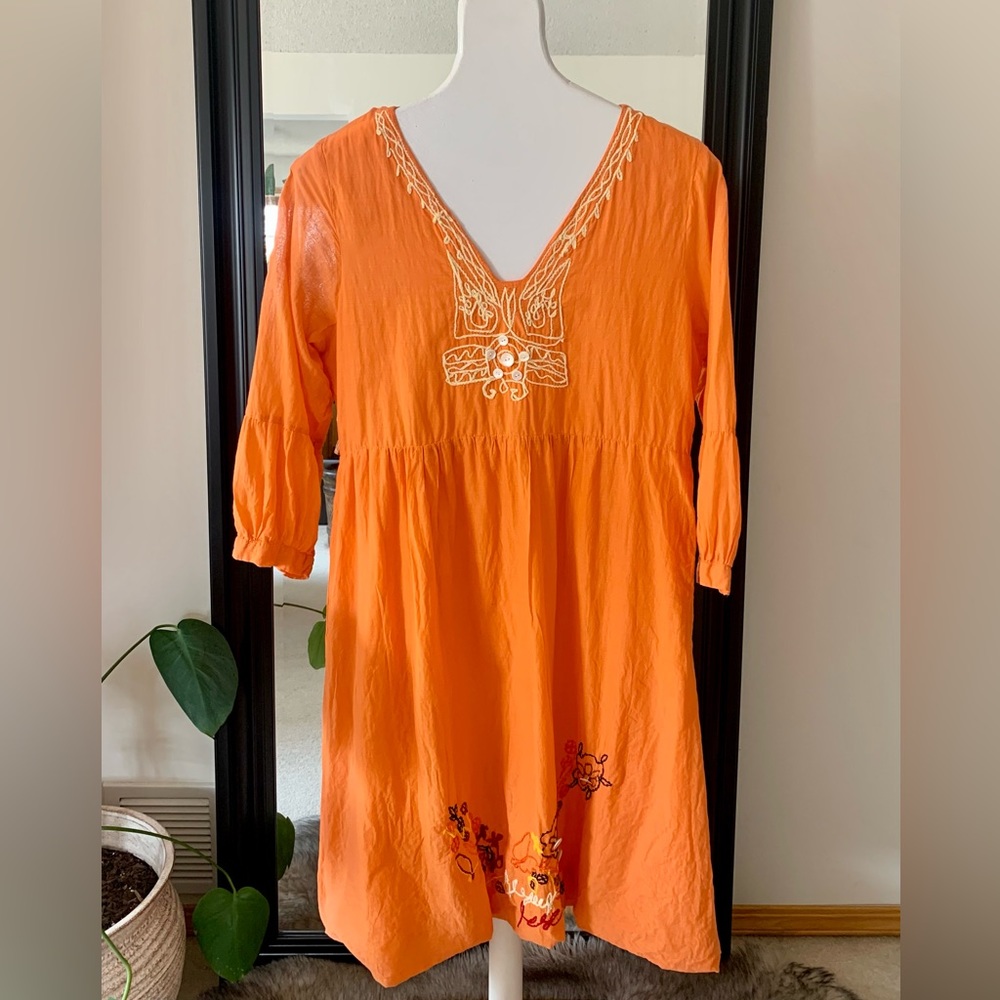 Embroidered Orange Cotton Dress